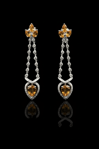 Haute joaillerie italienne - Boucles d'oreilles diamants et topazes 58 Facettes