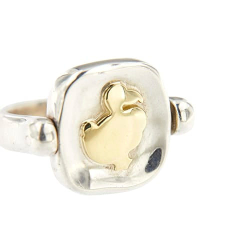 Bague 51 Dodo - Bague tournante animalier en argent et or jaune 58 Facettes 19394
