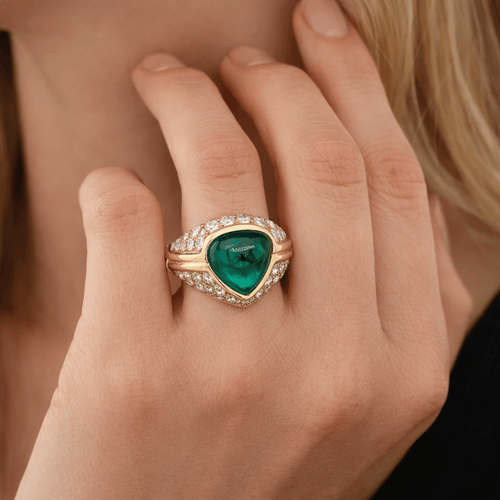 Bague 52 Bvlgari Trombino - Bague en or 18K, émeraude et diamants 58 Facettes
