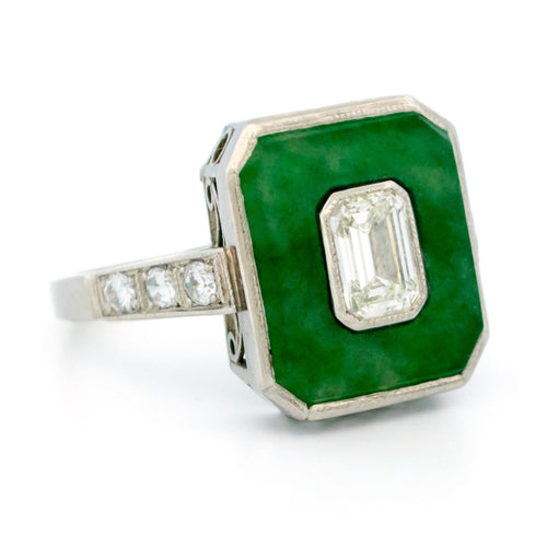 Bague 56 Bague en platine avec jade et diamants 58 Facettes 5CA8F9EAC6AE4BCCA7138FB57A7A57D4