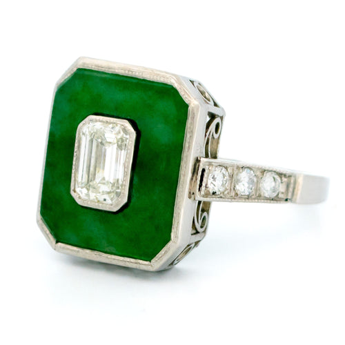 Bague 56 Bague en platine avec jade et diamants 58 Facettes 5CA8F9EAC6AE4BCCA7138FB57A7A57D4