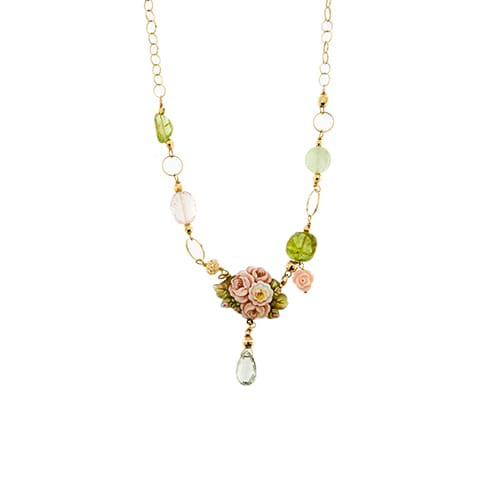 Gabriella Rivalta - Collier fleur émaillée en or jaune, corail et gemmes 58 Facettes 36331