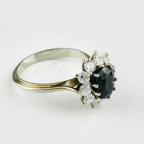 Bague 56 Bague en or blanc avec saphir et diamants 58 Facettes 1603