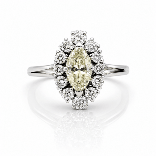 Bague 57 Bague marquise ancienne en or blanc et diamants naturels 58 Facettes ma