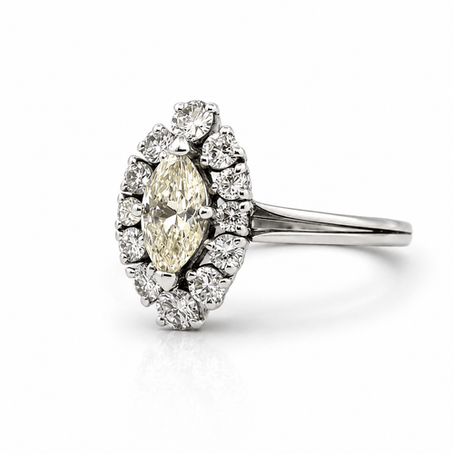 Bague 57 Bague marquise ancienne en or blanc et diamants naturels 58 Facettes ma