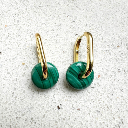 Boucles d'oreilles AITCHES - Boucles d'oreilles Jullie en argent 925 et malachite verte 58 Facettes SER1020YG