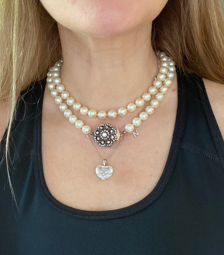 Collier Collier ras-du-cou antique en or jaune 14 k, diamants taille rose et perles 58 Facettes collier