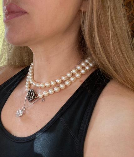 Collier Collier ras-du-cou antique en or jaune 14 k, diamants taille rose et perles 58 Facettes collier