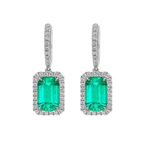 Boucles d'oreilles AITCHES - Boucles d'oreilles pendantes émeraudes et diamants en or blanc 18K 58 Facettes GER1019WG