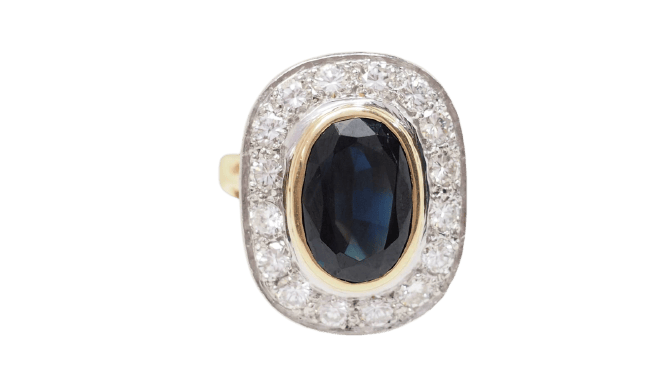 Bague 53.5 Bague pompadour en or jaune, platine, saphir et diamants 58 Facettes 32642