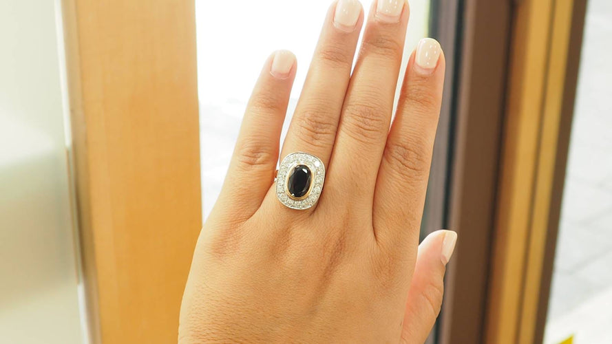 Bague 53.5 Bague pompadour en or jaune, platine, saphir et diamants 58 Facettes 32642