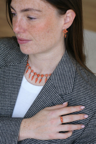 Boucles d'oreilles Parure ancienne - Collier, boucles d'oreilles et bague en or, argent et corail 58 Facettes