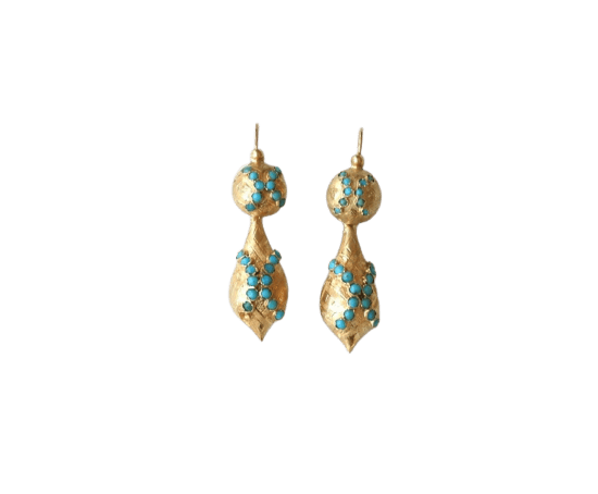 Boucles d'oreilles Boucles d'oreilles dormeuses XIXe en or jaune 18 ct et turquoises 58 Facettes