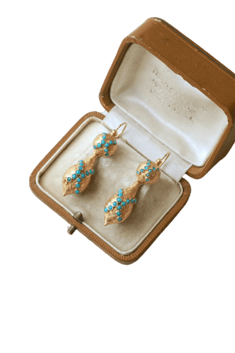 Boucles d'oreilles Boucles d'oreilles dormeuses XIXe en or jaune 18 ct et turquoises 58 Facettes