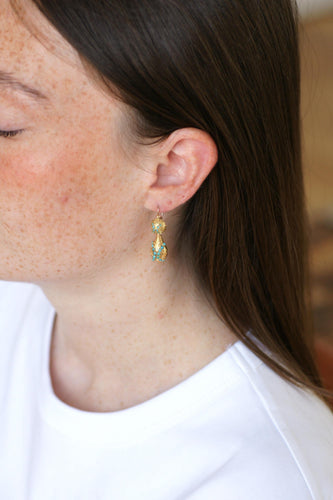 Boucles d'oreilles Boucles d'oreilles dormeuses XIXe en or jaune 18 ct et turquoises 58 Facettes