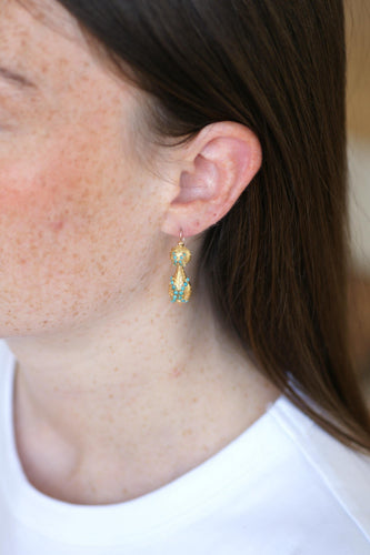 Boucles d'oreilles Boucles d'oreilles dormeuses XIXe en or jaune 18 ct et turquoises 58 Facettes