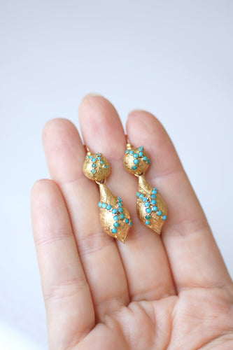 Boucles d'oreilles Boucles d'oreilles dormeuses XIXe en or jaune 18 ct et turquoises 58 Facettes