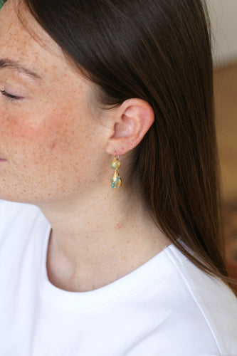 Boucles d'oreilles Boucles d'oreilles dormeuses XIXe en or jaune 18 ct et turquoises 58 Facettes