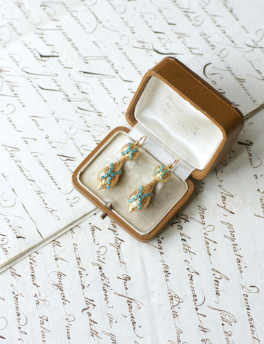 Boucles d'oreilles Boucles d'oreilles dormeuses XIXe en or jaune 18 ct et turquoises 58 Facettes
