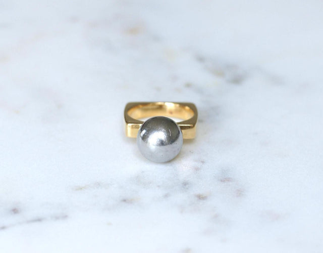 Bague 54 Dinh Van - Bague Boule en or jaune et hématite 58 Facettes