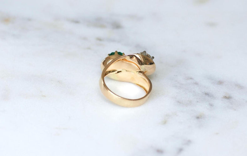 Bague 53 Bague Toi et Moi en or jaune, platine, émeraude et diamant 58 Facettes