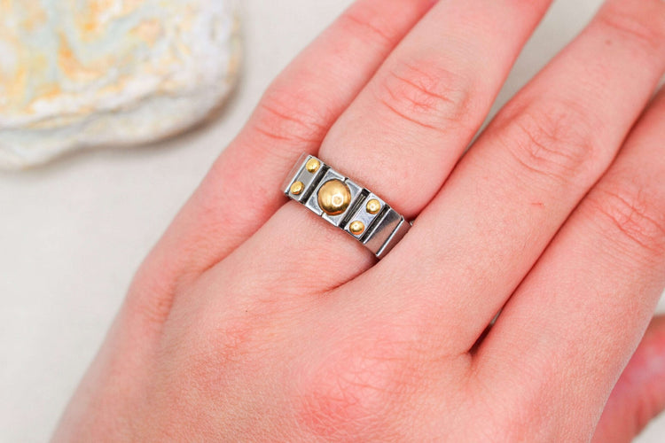 Bague 47 Bague élastique en acier et or jaune 18 carats 58 Facettes Ref3939