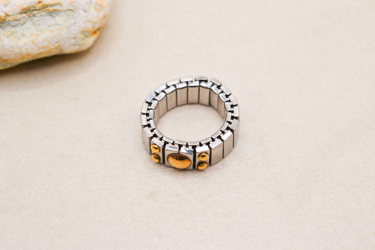 Bague 47 Bague élastique en acier et or jaune 18 carats 58 Facettes Ref3939