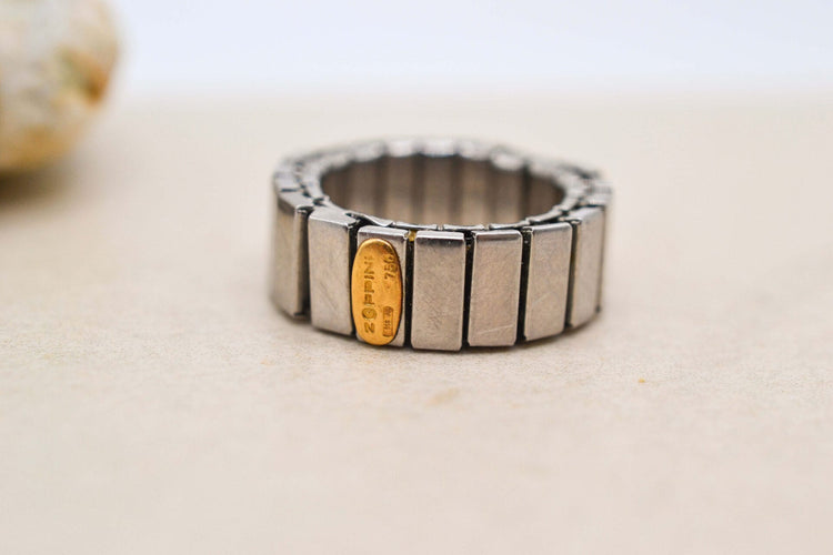 Bague 47 Bague élastique en acier et or jaune 18 carats 58 Facettes Ref3939