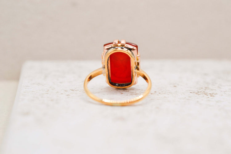Bague 52 Bague intaille soldat antique en or jaune et cornaline 58 Facettes Ref4009