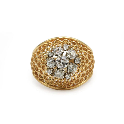 Bague 59 Bague ajourée en or jaune, or blanc et diamants 58 Facettes 260129R