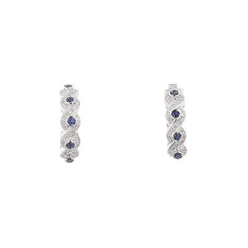 Boucles d'oreilles en or blanc avec saphirs et diamants 58 Facettes 40916