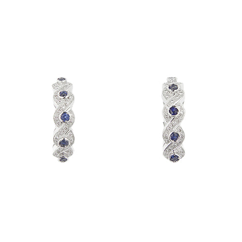Boucles d'oreilles en or blanc avec saphirs et diamants 58 Facettes 40916