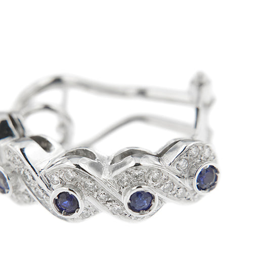 Boucles d'oreilles en or blanc avec saphirs et diamants 58 Facettes 40916