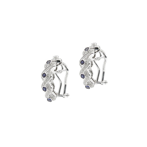 Boucles d'oreilles en or blanc avec saphirs et diamants 58 Facettes 40916