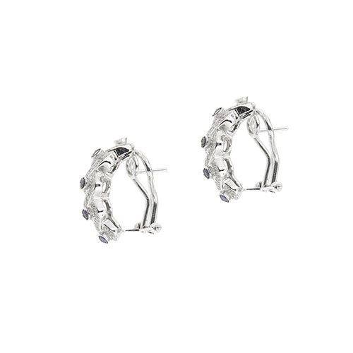 Boucles d'oreilles en or blanc avec saphirs et diamants 58 Facettes 40916
