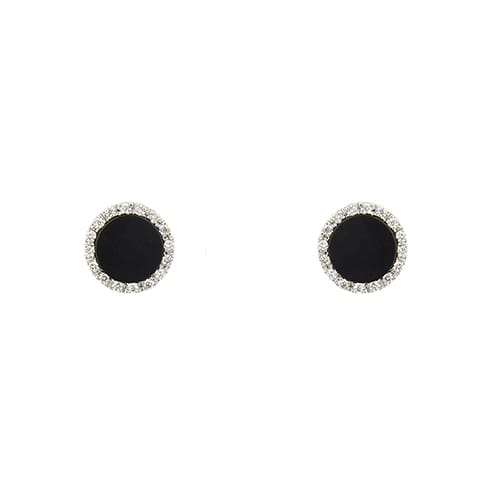 Boucles d'oreilles en or blanc, onyx et diamants 58 Facettes 39408