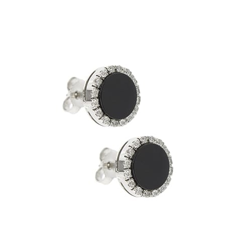 Boucles d'oreilles en or blanc, onyx et diamants 58 Facettes 39408