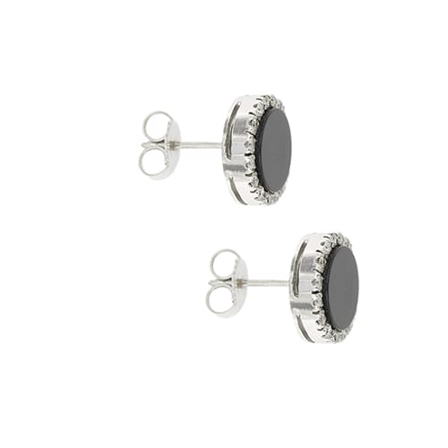 Boucles d'oreilles en or blanc, onyx et diamants 58 Facettes 39408