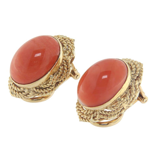 Boucles d'oreilles Boucles d'oreilles ovales en or jaune et corail 58 Facettes G3947