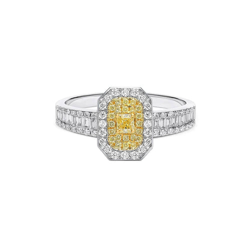 Bague 50 Bague diamant jaune taille émeraude en or blanc 18K et diamants 58 Facettes GBR1343WG