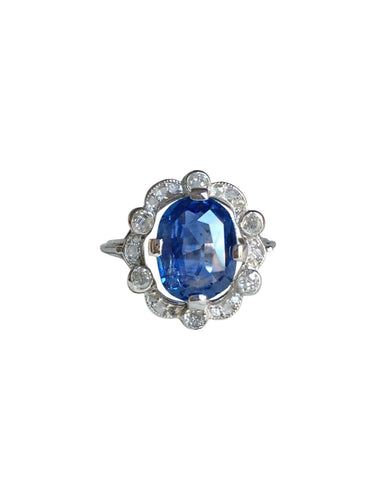 Bague 53.5 Belle Époque - Bague en or blanc, platine, saphir et diamants 58 Facettes 265