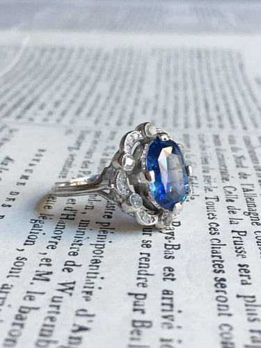 Bague 53.5 Belle Époque - Bague en or blanc, platine, saphir et diamants 58 Facettes 265