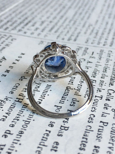 Bague 53.5 Belle Époque - Bague en or blanc, platine, saphir et diamants 58 Facettes 265