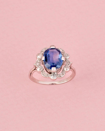 Bague 53.5 Belle Époque - Bague en or blanc, platine, saphir et diamants 58 Facettes 265