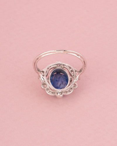 Bague 53.5 Belle Époque - Bague en or blanc, platine, saphir et diamants 58 Facettes 265