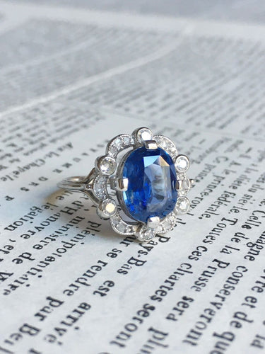 Bague 53.5 Belle Époque - Bague en or blanc, platine, saphir et diamants 58 Facettes 265