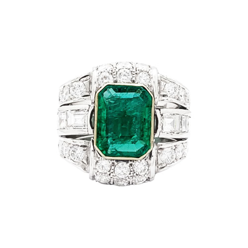 Bague Bague émeraude de Colombie et diamants en platine et or jaune 58 Facettes 35624