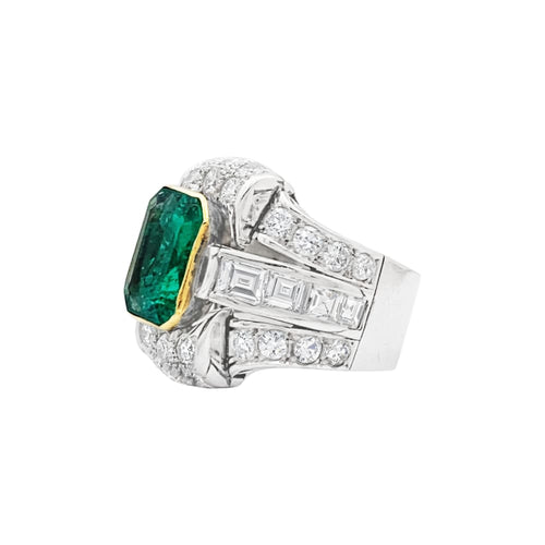 Bague Bague émeraude de Colombie et diamants en platine et or jaune 58 Facettes 35624