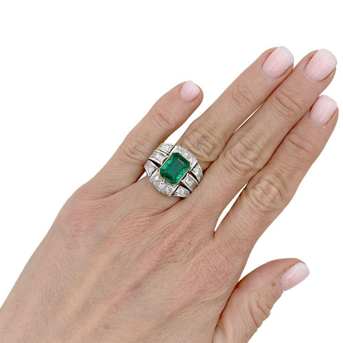 Bague Bague émeraude de Colombie et diamants en platine et or jaune 58 Facettes 35624