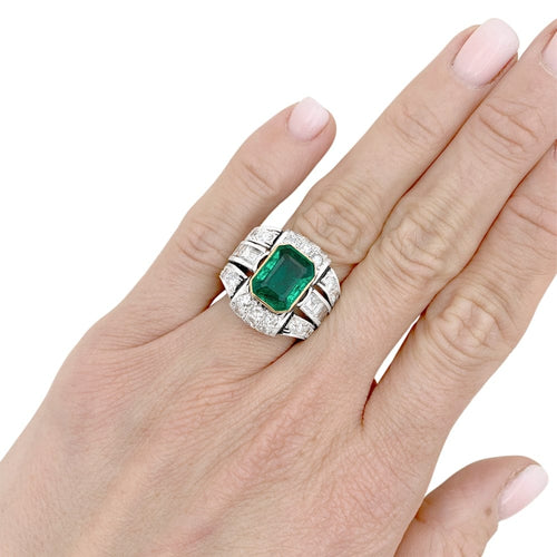 Bague Bague émeraude de Colombie et diamants en platine et or jaune 58 Facettes 35624